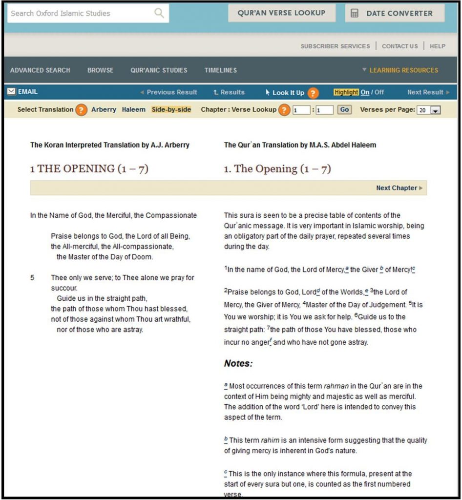 Oxford Islamic Studies Quran Translation Side-by-side view