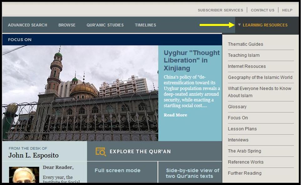 Oxford Islamic Studies Online Learning Resources Menu